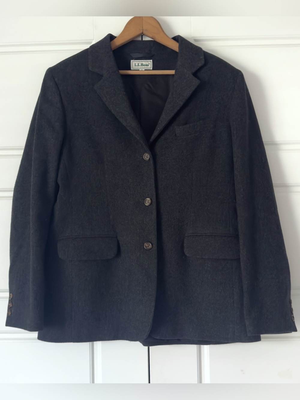 Vintage LL Bean Wool Cashmere Blazer Jacket Women 12 Gray Lined Academia Classic